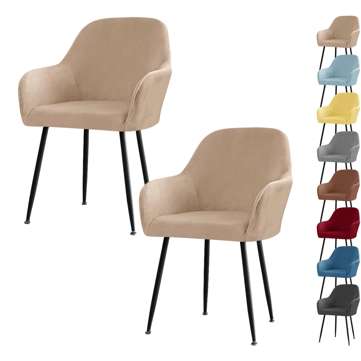 Elegante juego de fundas de terciopelo curry para sillas de comedor, protector de respaldo curvado para sillas de cocina/oficina con reposabrazos, duradero, fácil de limpiar, 2/4/6 piezas