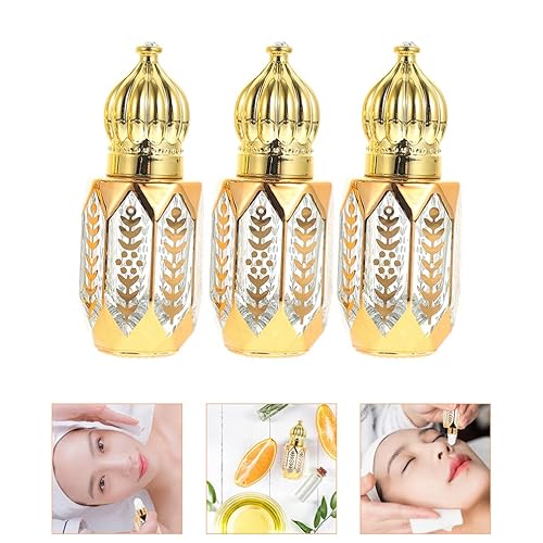 Miniatura 3 de Healeved 3 botellas de rodillo de cristal árabe de 0.1 fl oz de oro recargable de aceite esencial en dispensador vacío pequeño contenedor de muestra