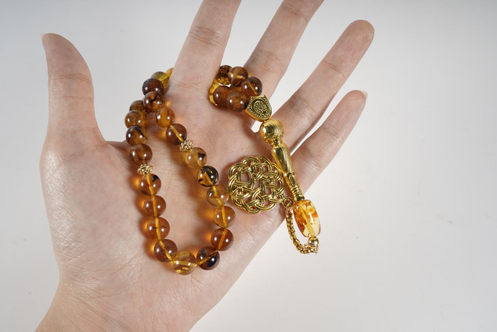 Bernstein Tasbih mit Echtheitszertifikat, 33 Perlen für Männer | Natürliche Amber Misbaha Tesbih, Islamische Gebetskette mit Geschenkbox, Ramadan Eid Hajj Geschenk