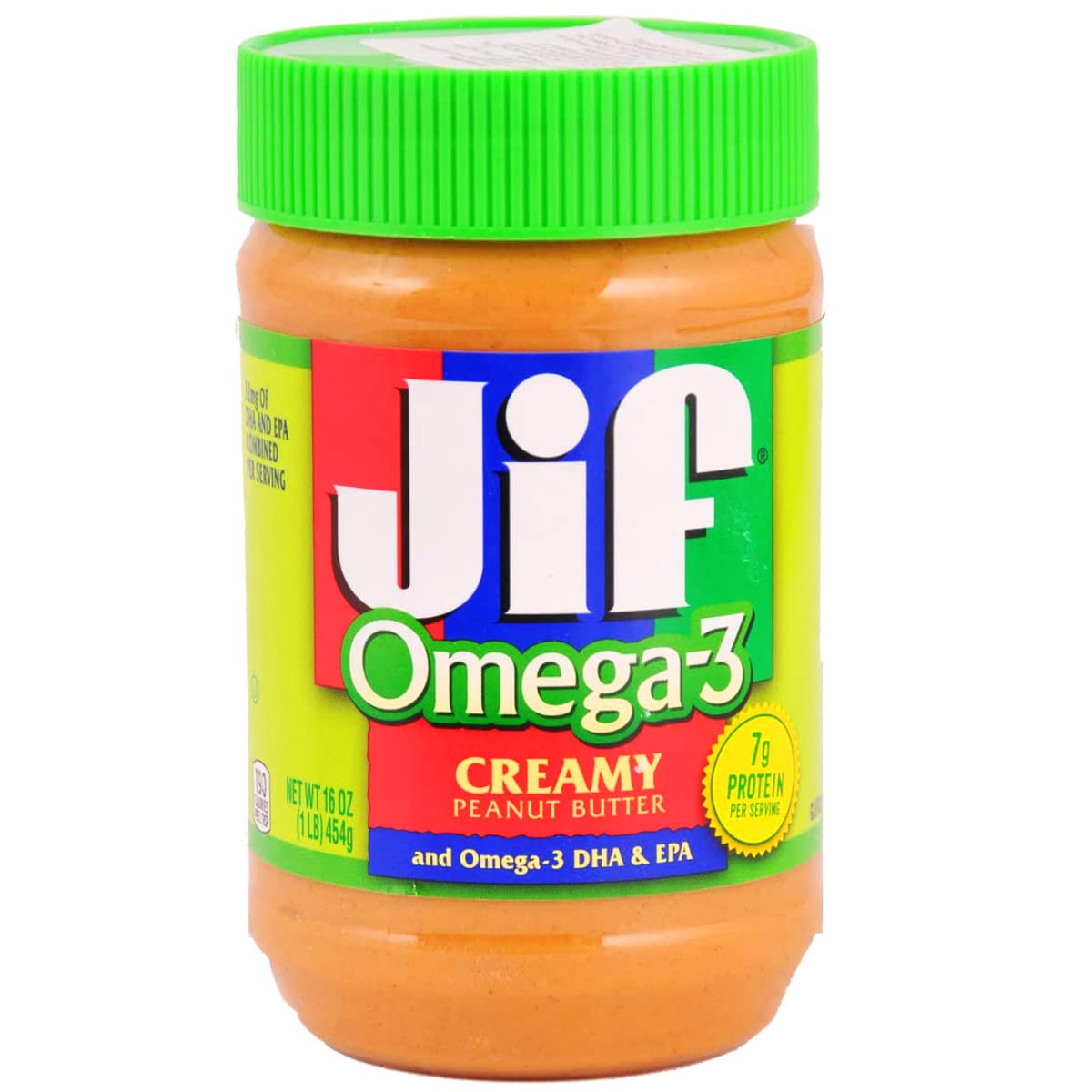 Jif Omega 3 Creamy Peanut Butter, Gluten Free, 16 oz / 1 lb / 454 g