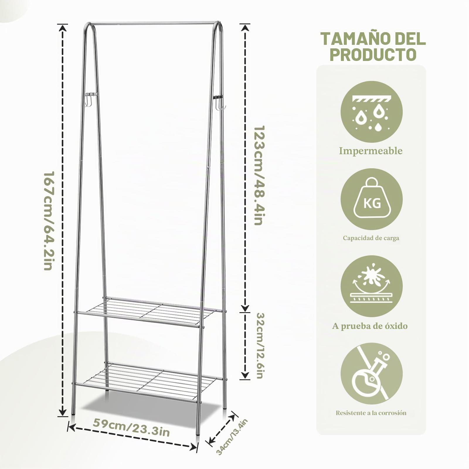 Perchero metálico, perchero con zapatero, barra para colgar ropa Para dormitorios, salones u otras habitaciones pequeñas