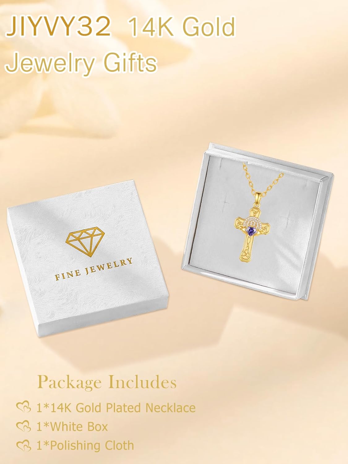 14K Gold Claddagh Cross Necklace for Women, Birthstone Celtic Knot Irish Cross Pendant Necklace Jewelry, Valentines Mothers Day Birthday Gifts for Her Mom Wife Girlfriend - Image 6