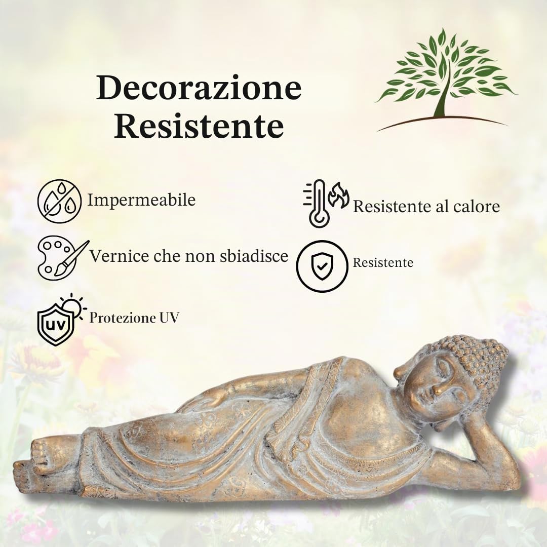 Garden Mile Grandi ornamenti Buddha sdraiato del Buddha della fortuna per la casa e il giardino - Ornamenti da giardino per la meditazione Fung Shui Impermeabili Decorazioni da giardino per interni o