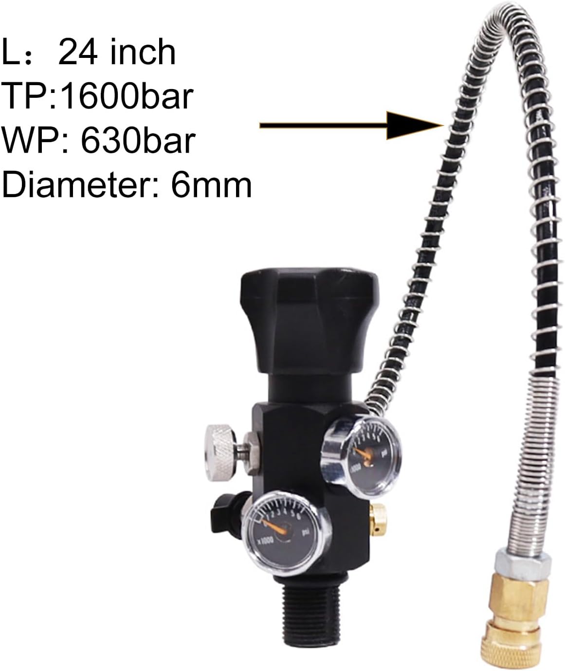 M18x1.5 DIN Valve Scuba Adapter with Dual Gauge,High Pressure 30 Mpa/300bar/4500psi with 24-inch-Long Black Filling Air Hose for HPA Tank,Air Tank,Paintball Scuba Fill Stations,PCP Air Rifle