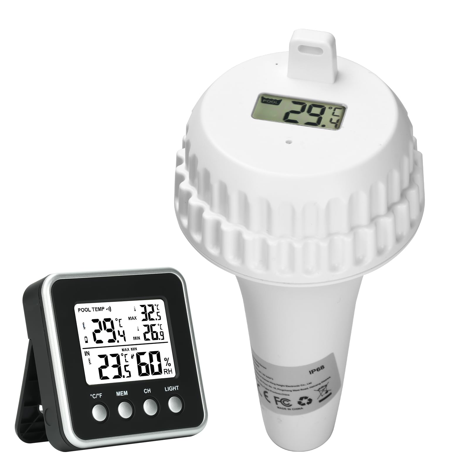 Aideepen Termometro radio per piscina, termometro digitale con sensore di galleggiamento, commutazione °F/℃ per uso in piscine, vasche da bagno, stagni e spa