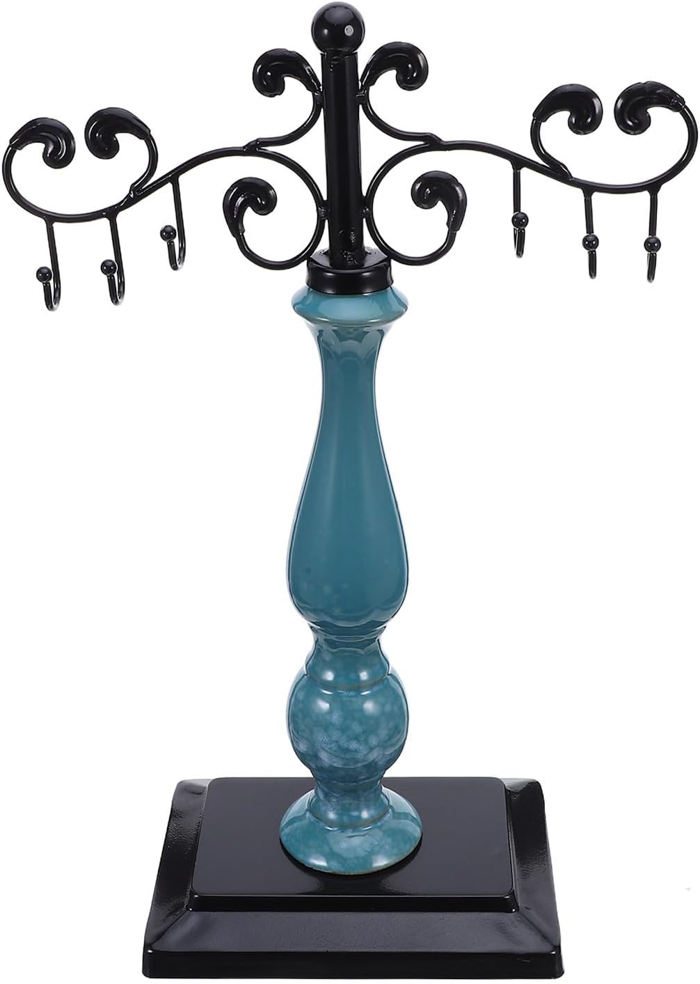 Metal Jewelry Stand Organizer with Hooks and Detachable Base, Elegant Black Iron and Ceramic Necklace and Bracelet Holder for Vanity Decor and Home Storage