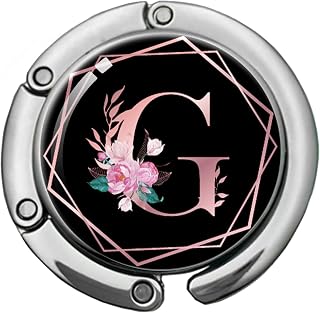 Pink Initial Foldable Purse Hook, Flower Letter Handbag Hanger, Women's Bag Hanger Hook, Round Purse Table Hook, Funny Desk Hook Gift for Family Colleague Friend Office Worker (Flower G)