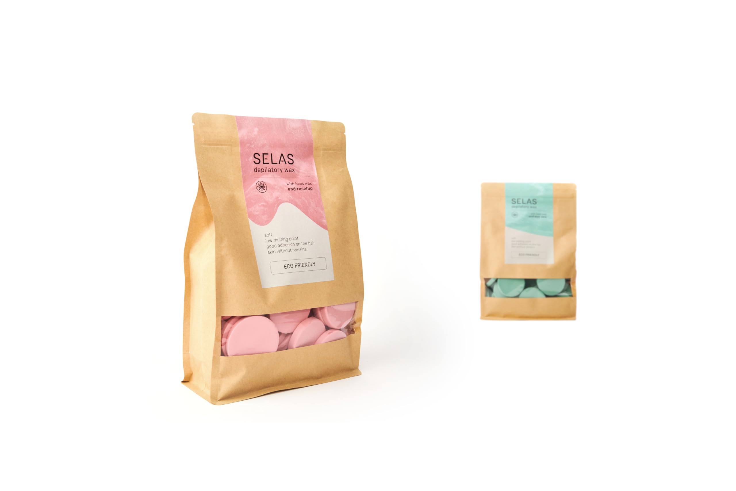 Cera depilatoria de fácil fusión 500g SELAS. A elegir Rosa Mosqueta o Aloe Vera, depilación sin bandas, con cera de Abejas, para todas las zonas y tipos de pieles, especialmente mas las sensibles.