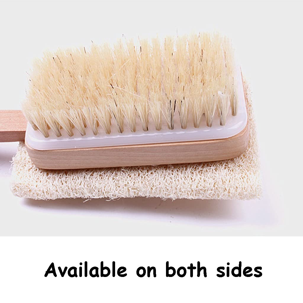 Doppelseitige Körperbürsten mit natürlichen Borsten aus Haar und Luffa, Badebürste aus Holz, reinigt den Körper leicht, rutschfeste Hautbürste mit Bindfadengriff(42 * 9cm*2)
