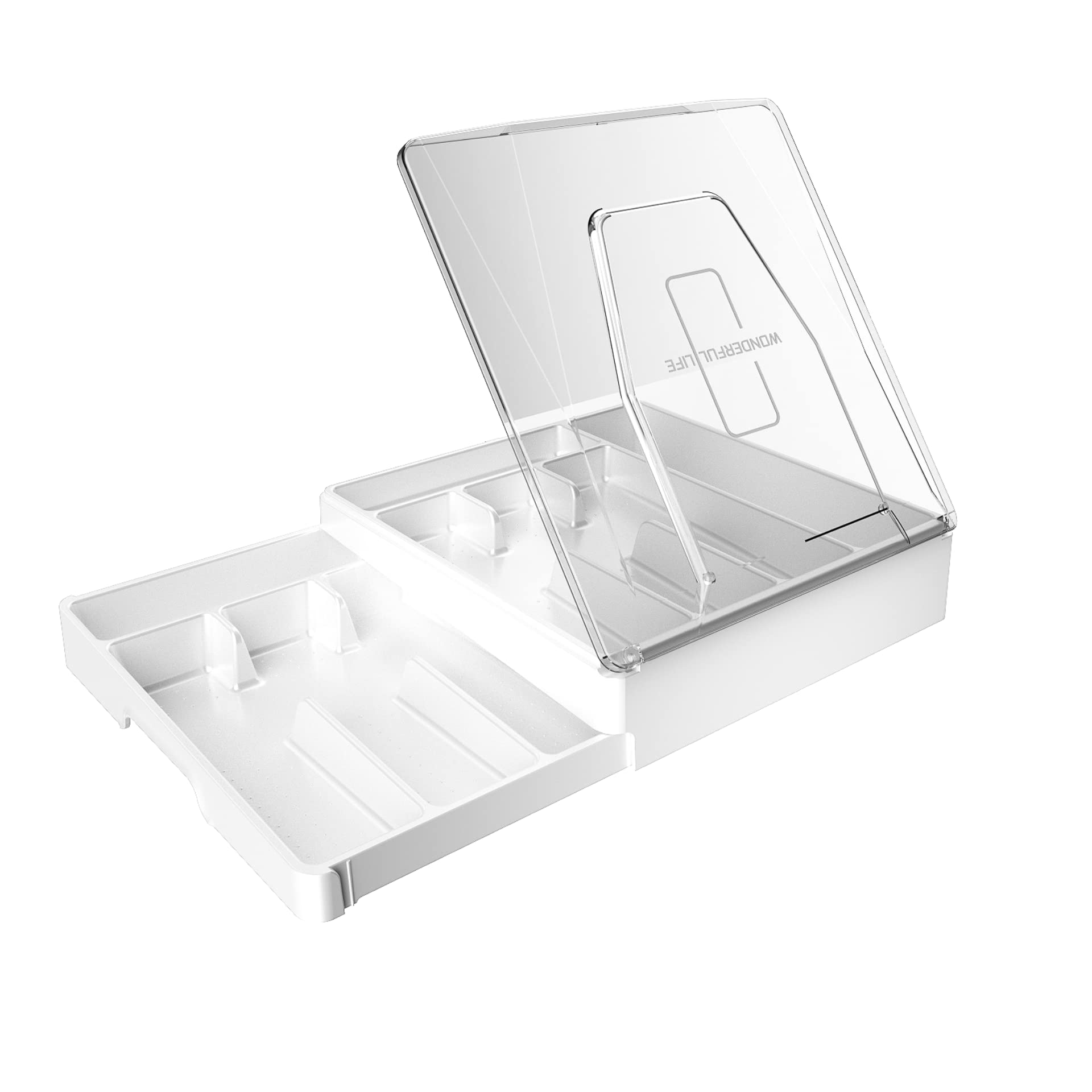 Gocozy White Silverware Organizer With Lid, 9 Compartments Flatware Organizer, Plastic Utensil Holder For Countertop, Silverware Tray For Drawer,