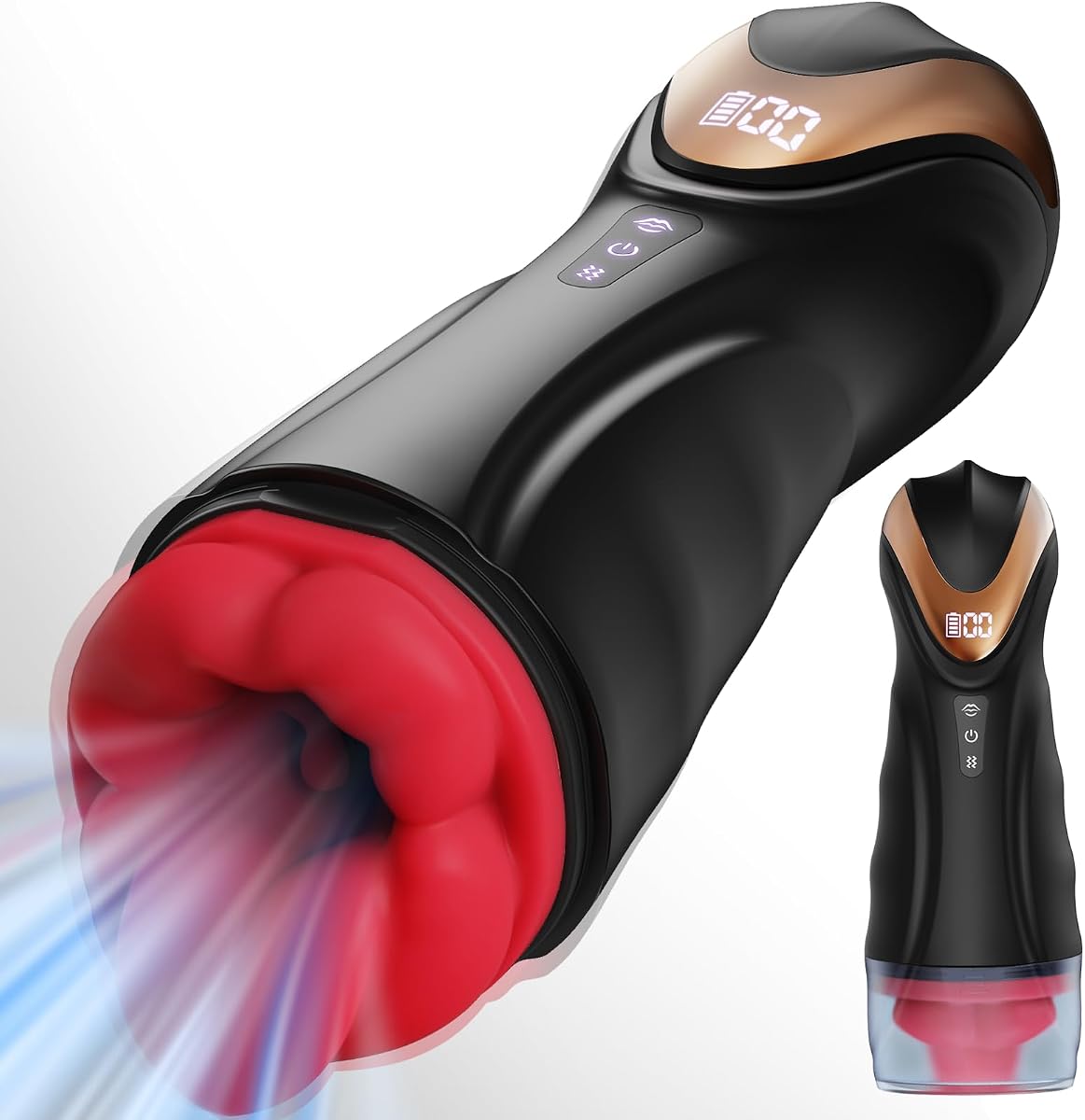Male Masturbator Sex Toys for Men with Real Lip & Tongue, Pocket Pussy with 5 Suction & 9 Vibration Modes, Blowjob Machine for Deep Throat Sensation, Electric Stroker Male Sex Toy with LCD Display