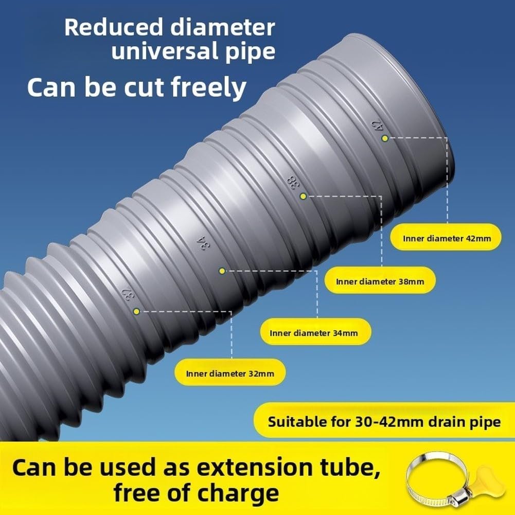 Tubo di scarico completamente automatico per lavatrice, 6 m, 7 m, 8 m, in EVA, resistente alle perdite, lunghezza regolabile per lavabo, condizionatore d'aria con morsetto (8 m)
