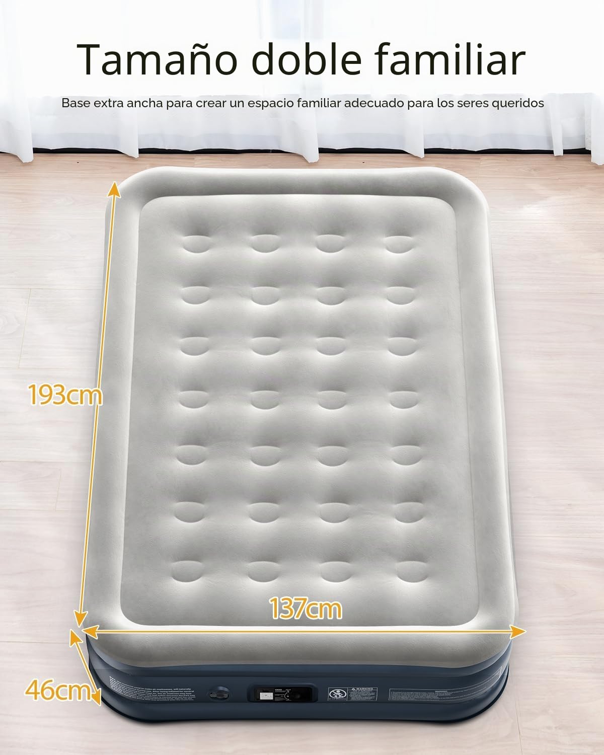 iDOO Colchón Hinchable, Cama Hinchable con Bomba de inflado incorporada.Rápido inflado y desinflado en Tan Solo 3 Minutos,para el hogar, 137x193x46cm, Peso máximo:295kg, Cama Matrimonial