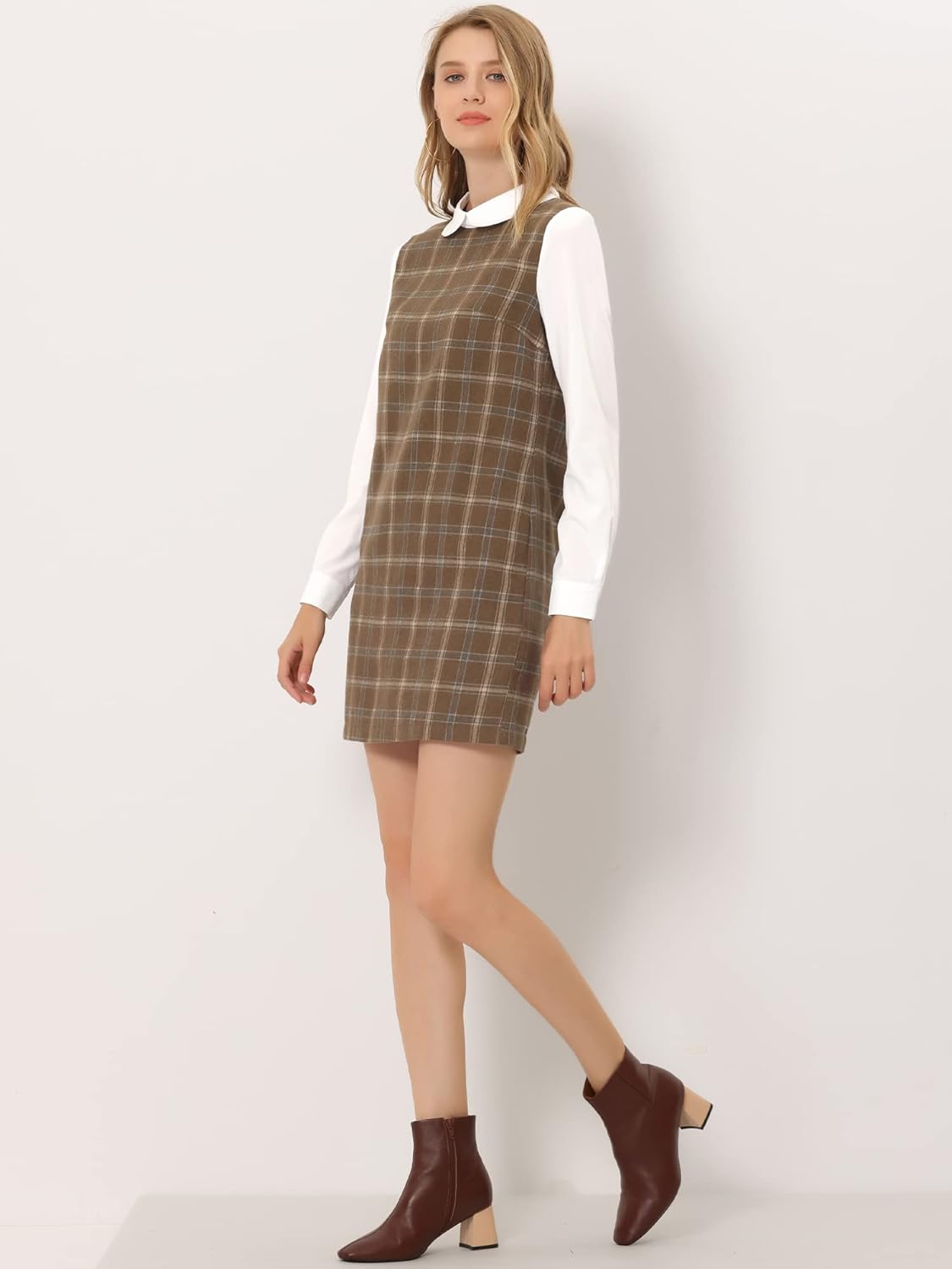 Allegra K Women's Peter Pan Dress 60s Color Block Mini Long Sleeve Dresses - Image 2