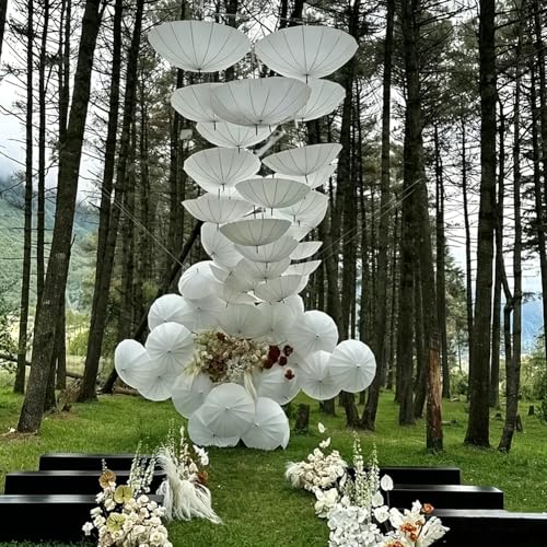 Sombrilla de papel de 40 cm blanca para solucionar fondos sosos en fotos de bodas 4