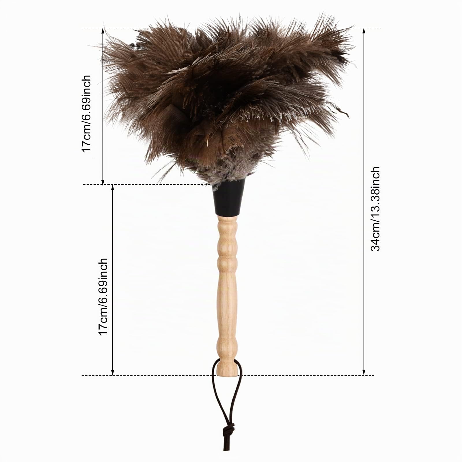 Plumeau D'autruche Naturel Antistatique 32cm - Avec Manche en Bois Fileté