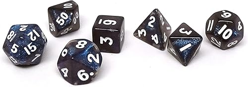 Miniatura 3 de Mini colección de dados poliédricos de 0.394 pulgadas  Incluye un D20, D12, D10, D8, D6, D4 y D00 (polvo azul)