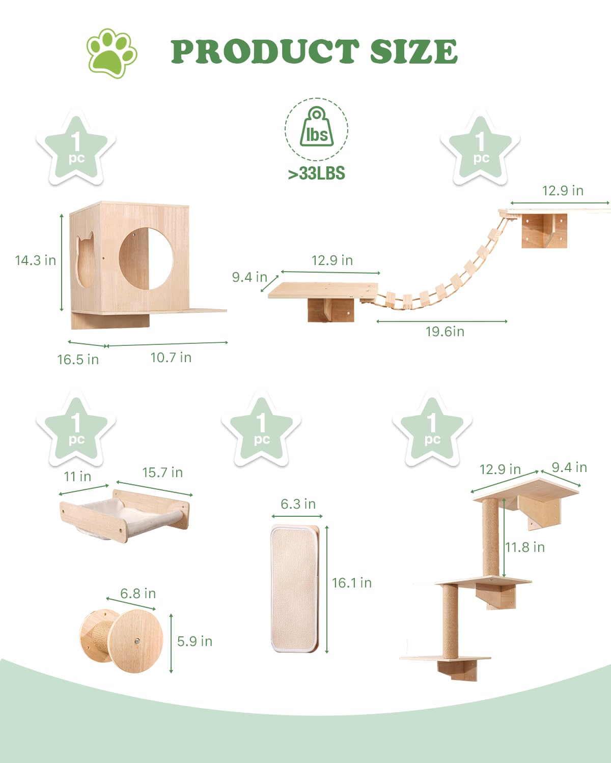 Mensole da Parete per Gatti 6 in 1, Parete per Gatti con Ponte, Cuccia a Muro, Gradini, Amaca, Struttura da Arrampicata e Tiragraffi, Set da Mobili Salvaspazio per Interni, Fino a 15 kg
