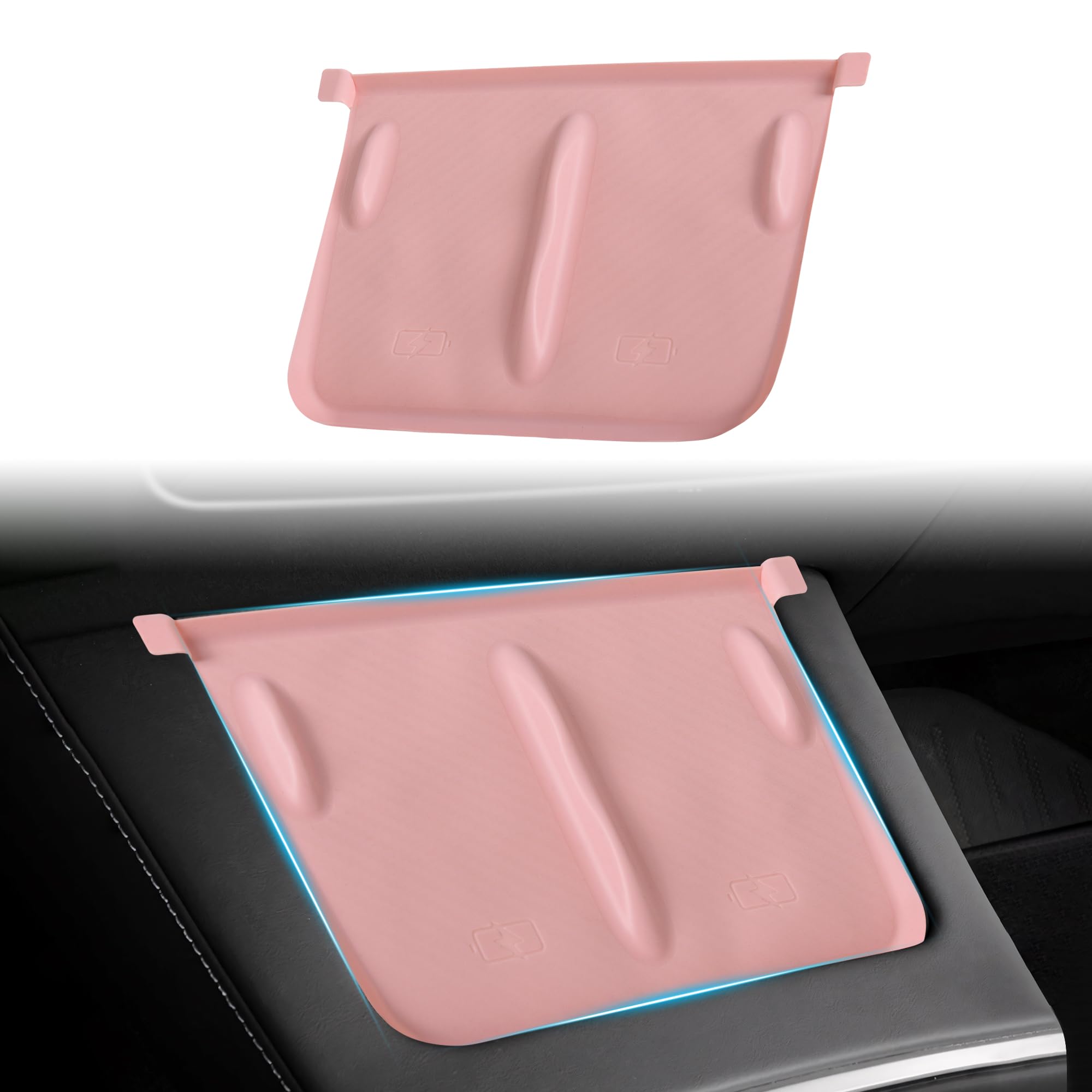 Light Pink Center Console Wireless Charging Pad Protector For Tesla Model 3 & Y (2021-2024) - Silicone Mat