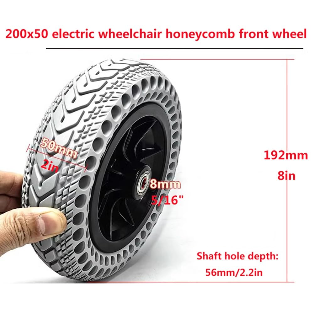 8-calowe Przednie Koło Zamienne do Wózka Inwalidzkiego Elektrycznego, 200x50 Solidna Opona Typu Honeycomb, Łożysko 8 mm