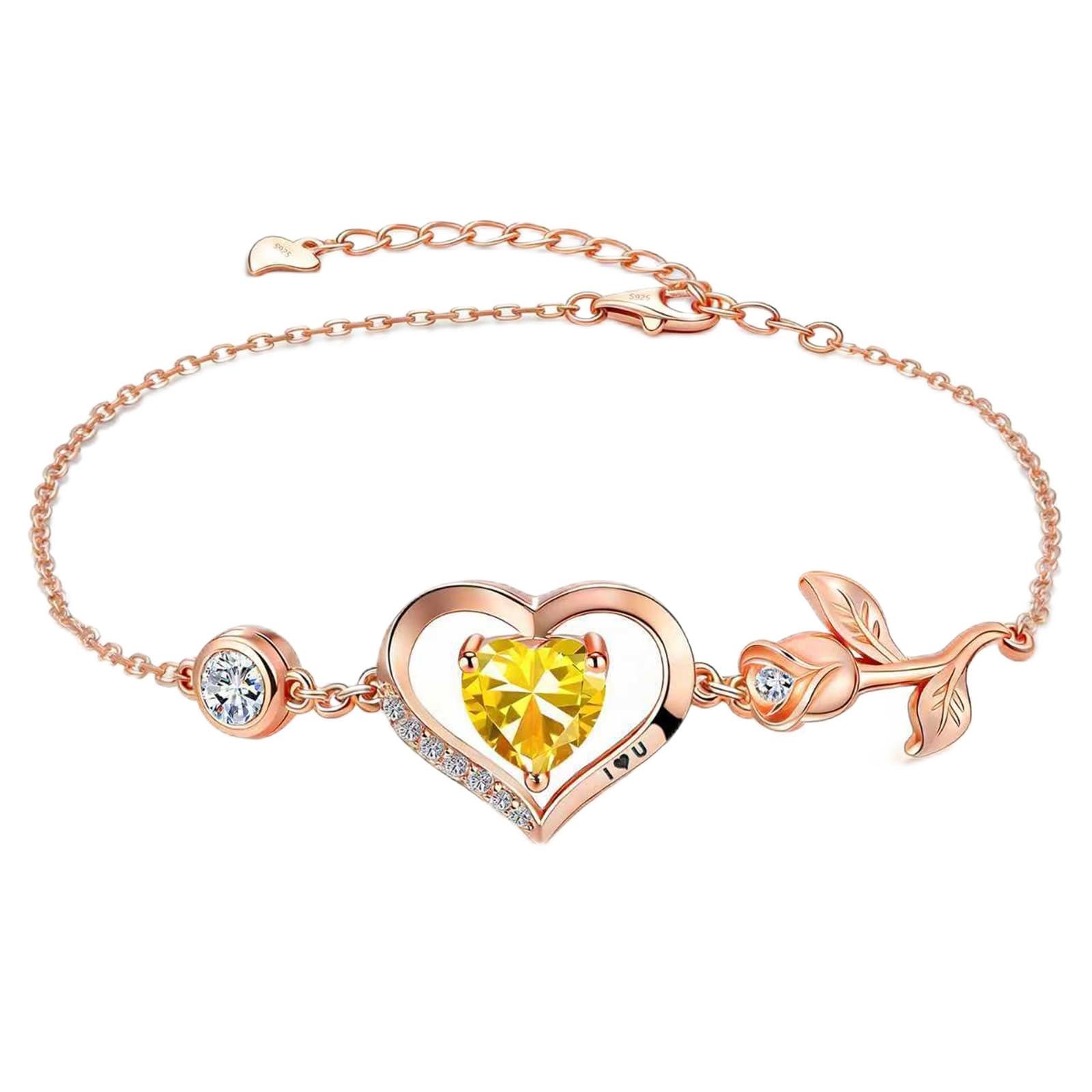 1CT Rose Heart Birthstone Bracelet for Women Love Gift