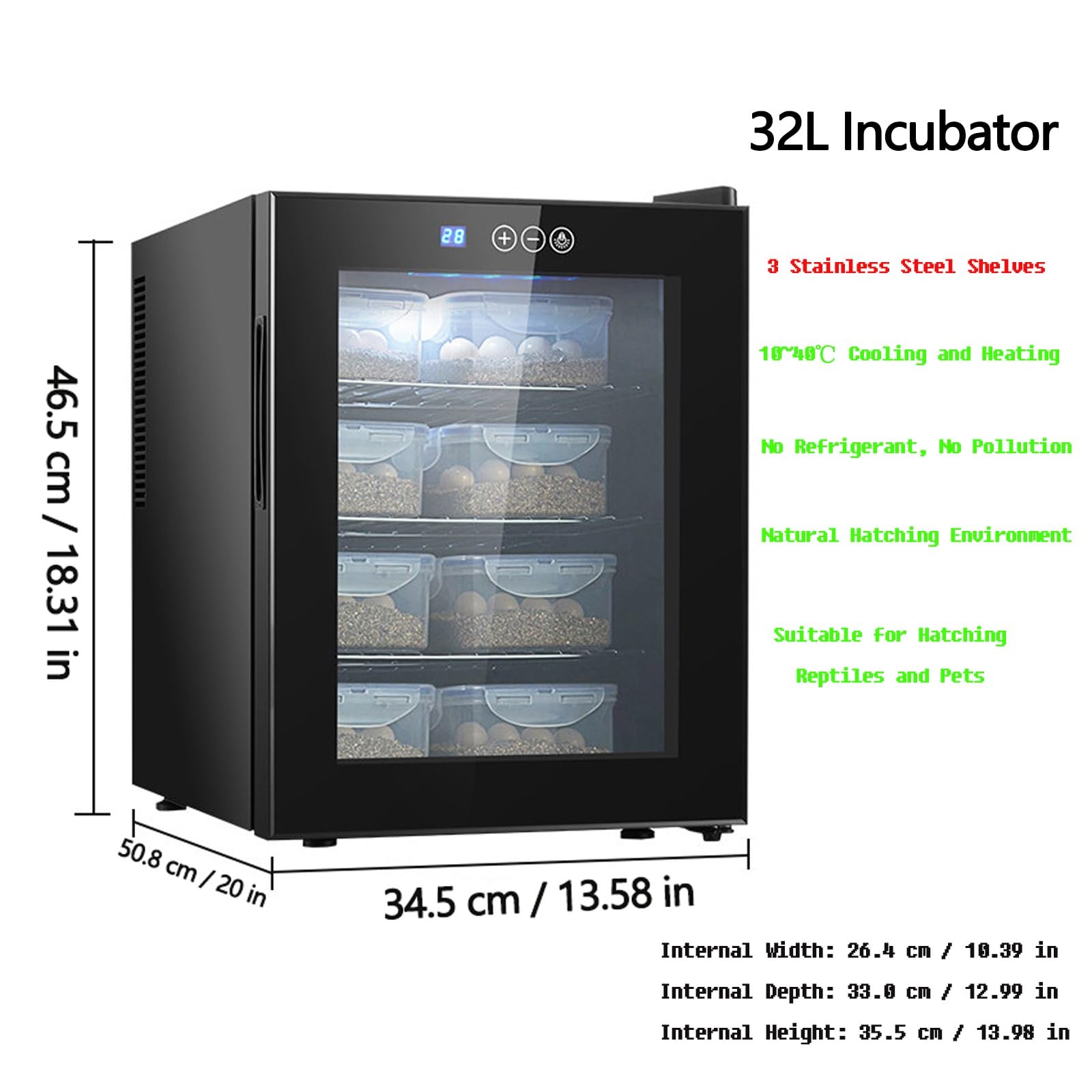 Incubadoras de gabinetes for Reptiles for Huevos for incubar, Laboratorio de Ciencias Digitales, con luz LED, de 50-104 °F, for investigación científica, organización de conservación