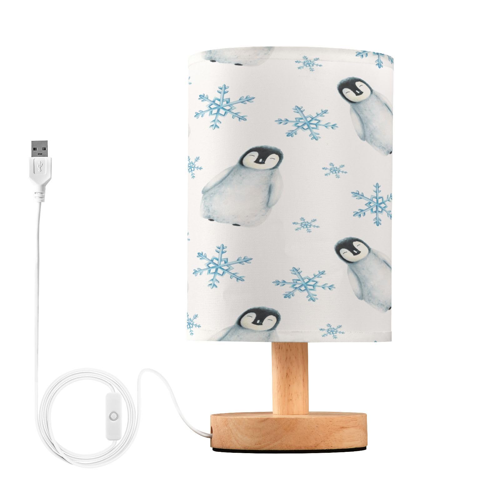 Mnsruu Bedside Table Lamps, Watercolor Penguins Showflakes USB Table Lamp for Bedroom, LED Light Bedroom Bedside Table Décor Night Lamp Warm White