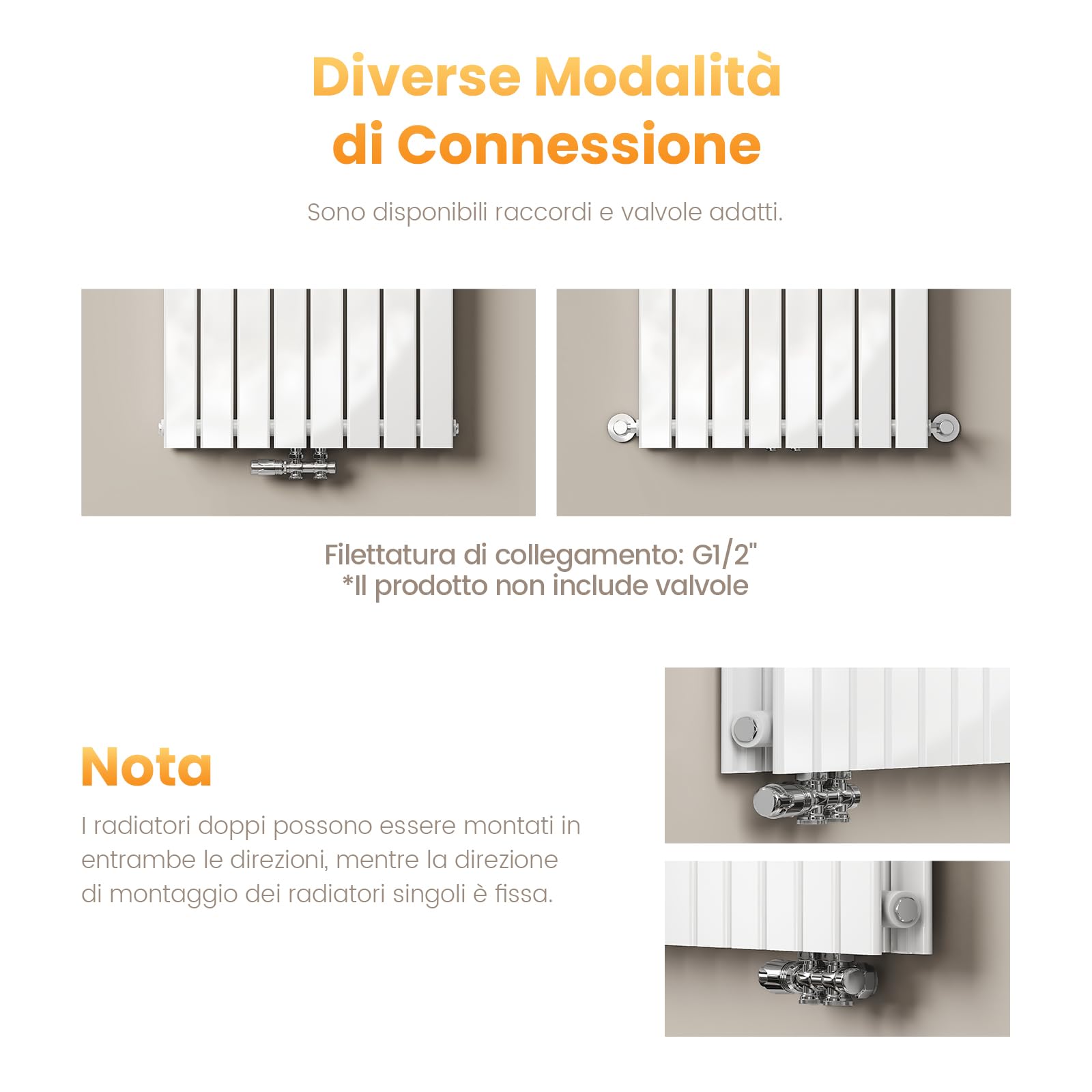 EMKE Radiatore Design Verticale, 160 x 30 cm, Radiatore Piatto da Parete in Acciaio, Doppio Pannello, Attacco Centrale, Bianco, 889W (valvole incluse)