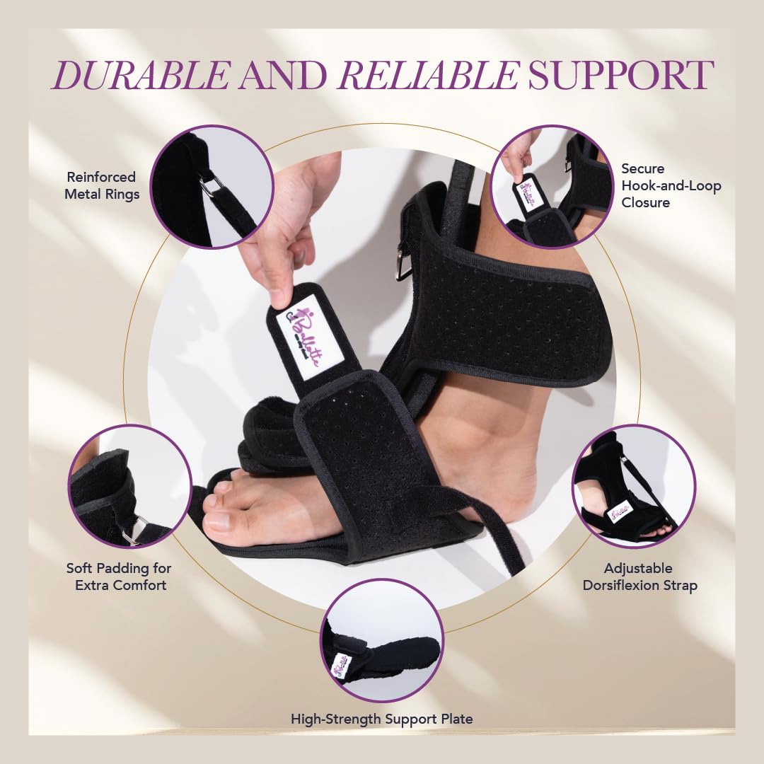 Ballotte Plantar Fasciitis Night Splint, Day & Overnight Cushioned Foot Splint for Heel Pain, Plantar Fasciitis Relief & Better Sleep, Adjustable Planters Facetious Relief Brace for Men & Women (BLK) - Image 7