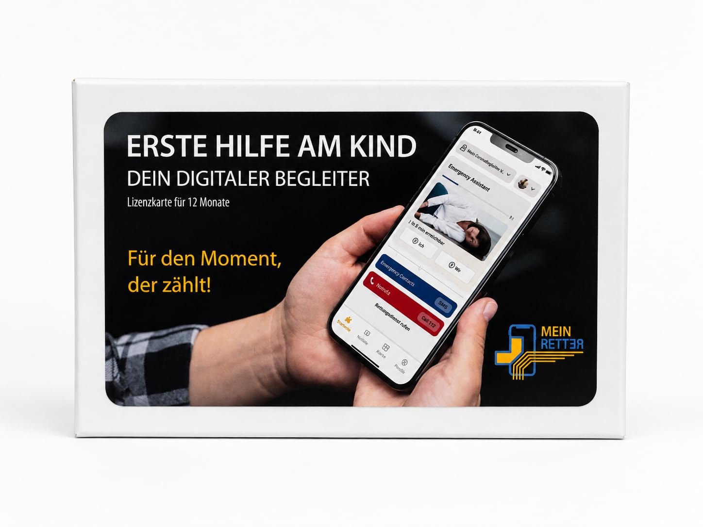 Erste Hilfe am Kind – Geschenkbox zur Geburt | 12 Monate Premium-App mit Notfall-Anleitungen für Baby, Kind & Hund | Geschenk für werdende Eltern & zur Babyparty | 12 Monate Premium-Zugang zur Mein Retter App, Sicherheit für die ganze Familie