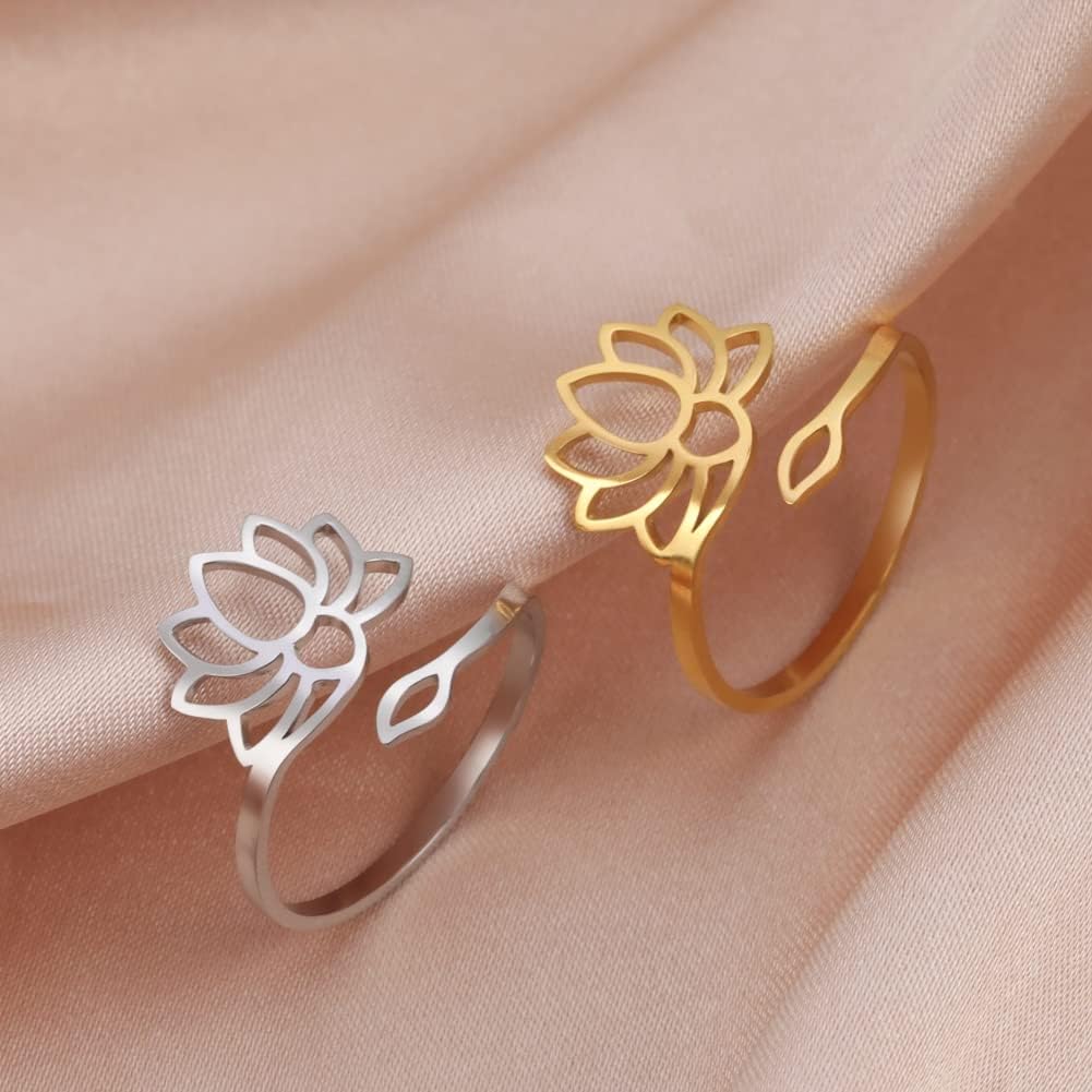 Dreamtimes Lotus Flower Rings for Women Encouragement Lotus Flower Adjustable Ring Vintage Jewelry Buddha Yoga Ring Wedding Mother Bague Gift - Image 6