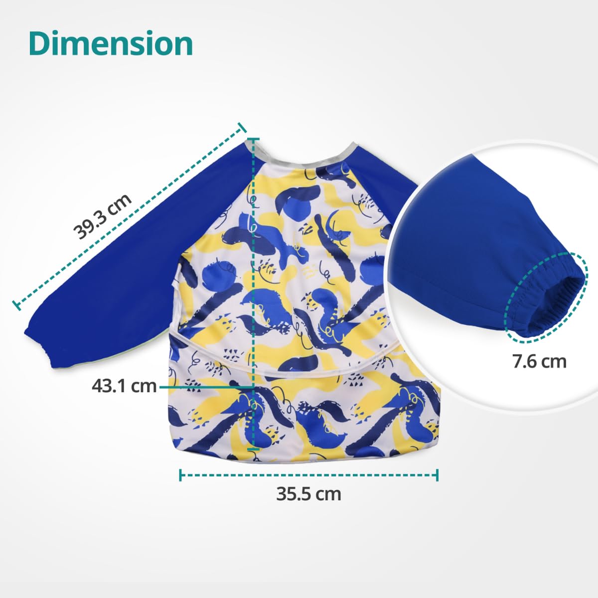 LuvLap Long Sleeve Baby Bib Cum Apron, Full Sleeve, Toddler's Leak-Free Baby Bib with Sleeves, Washable/Lightweight/Wipe able, Baby Feeding Essential, 6-24 Months, Bib Shirt with Pocket, Blue - Image 6 thumbnail