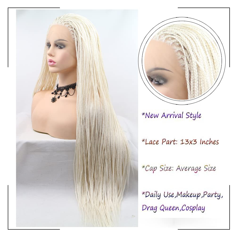 Long blonde braid wig freepart Lacefront W… Amazon.com : karissa Hair Blonde Micro Braided Lace Front  main image 4