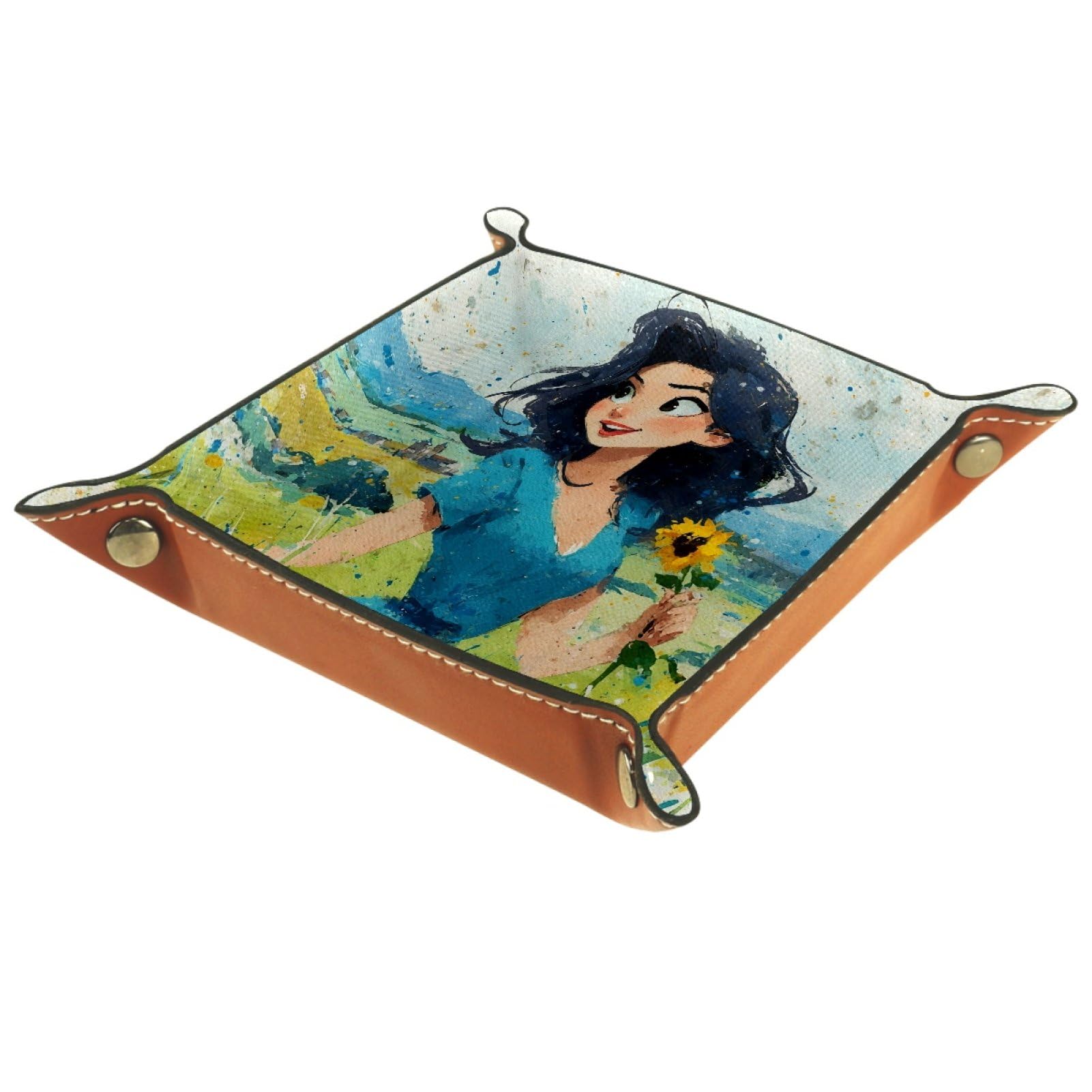 VAPOKF Sunflower Girl Dice Tray, Folding Microfiber Leather Dice Holder for Dungeons and Dragons RPG Dice Gaming D&D and Other Table Games