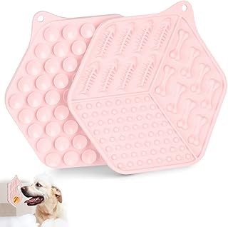 Lick Mat for Dogs,Cats Lick Mat with Strong Suction Cups,Food Grade Silicone Mat with Spatula,Dog Lick Mat Reduce Dog&Cats Anxiety and Boredom (Pink)