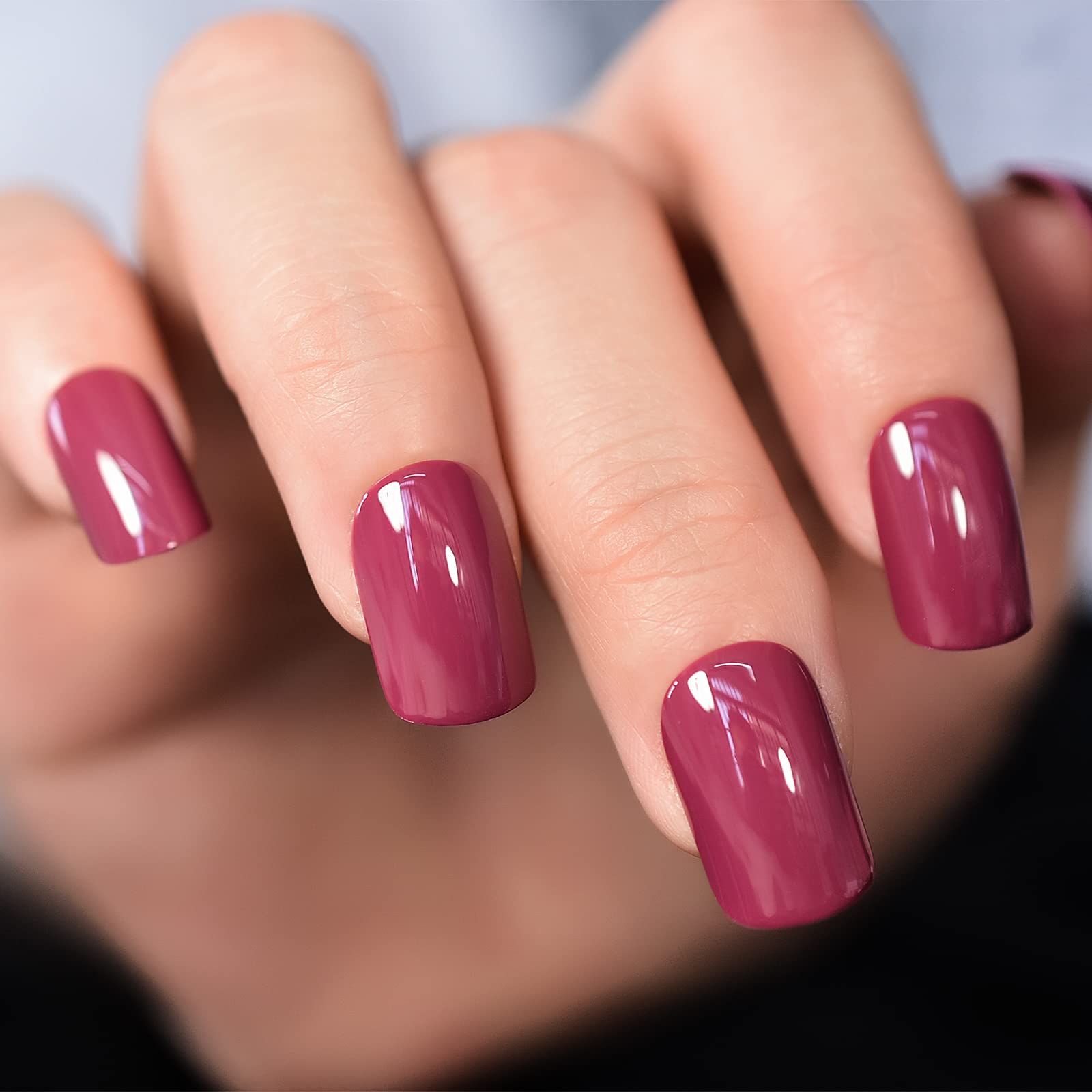Press on Nails Glossy Dark Rose Pink False Nails Medium Length Squoval Nail Art Tips Salon Women Girls DIY Manicure Daily Reusable Daily Office Home Party Acrylic Stick On Fake Nails