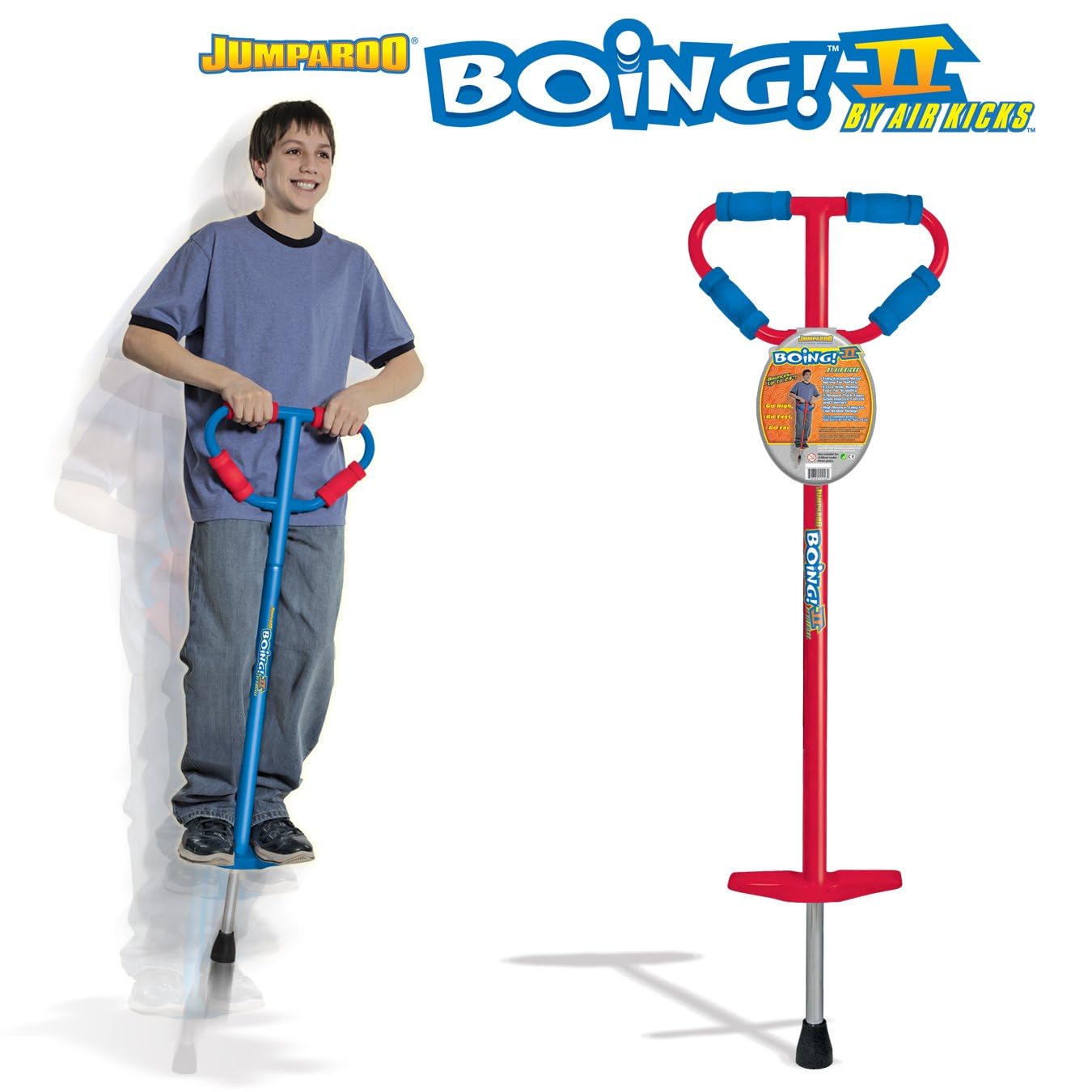 Geospace Set of 2 Large Jumparoo Boing! Pogo Sticks - One Red & One Blue (90-160 Lbs.)