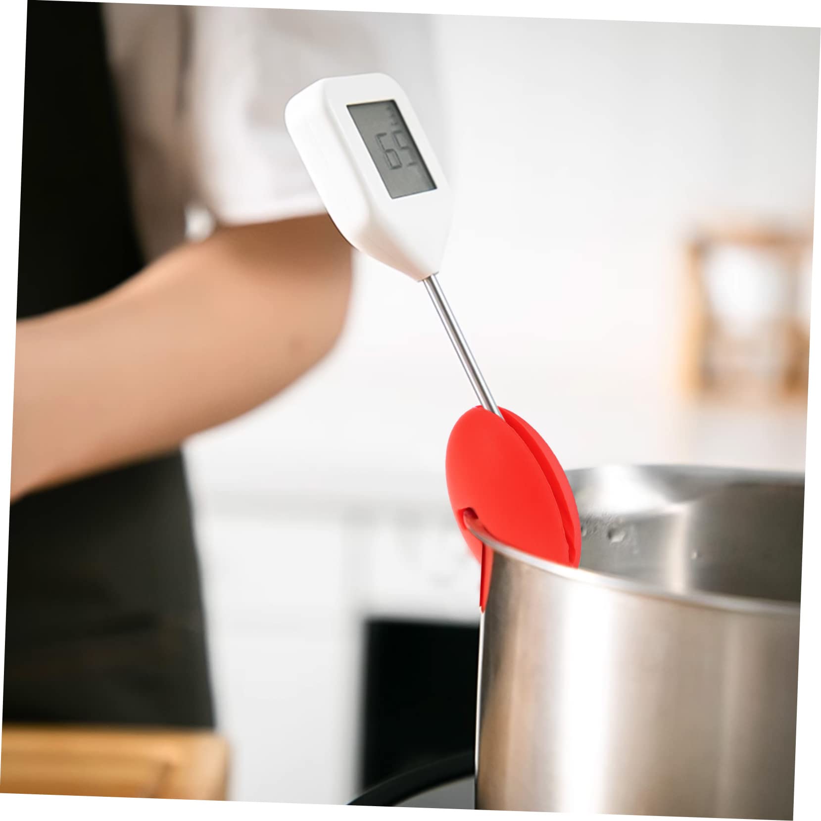 MAGICLULU Lot de 2 pinces en silicone pour thermomètre de casserole pour la fabrication de bonbons, friteuse, confiture, pince pour une mesure facile