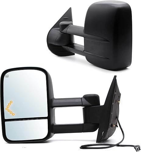 JZSUPER Espejos de remolque aptos para Chevy Silverado 1500 2500 3500 GMC Sierra Suburban Yukon Tahoe 2007-2014 con luz de señal de flecha calentada