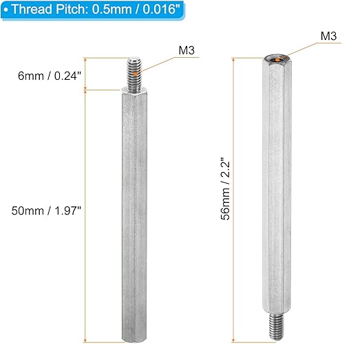 Miniatura 2 de PATIKIL M3x50mm+0.236 in - Separador hexagonal macho-hembra, paquete de 10 tornillos de separación de PCB de acero inoxidable para placas base,