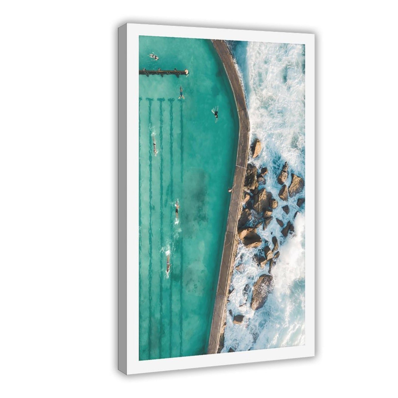 Heyanm Bronte Beach Ocean Pool Art Print Sydney Australia Seascape Canvas Poster Wall Art Paintings For Living Room Bedroom Decoration Frame 20X30inch