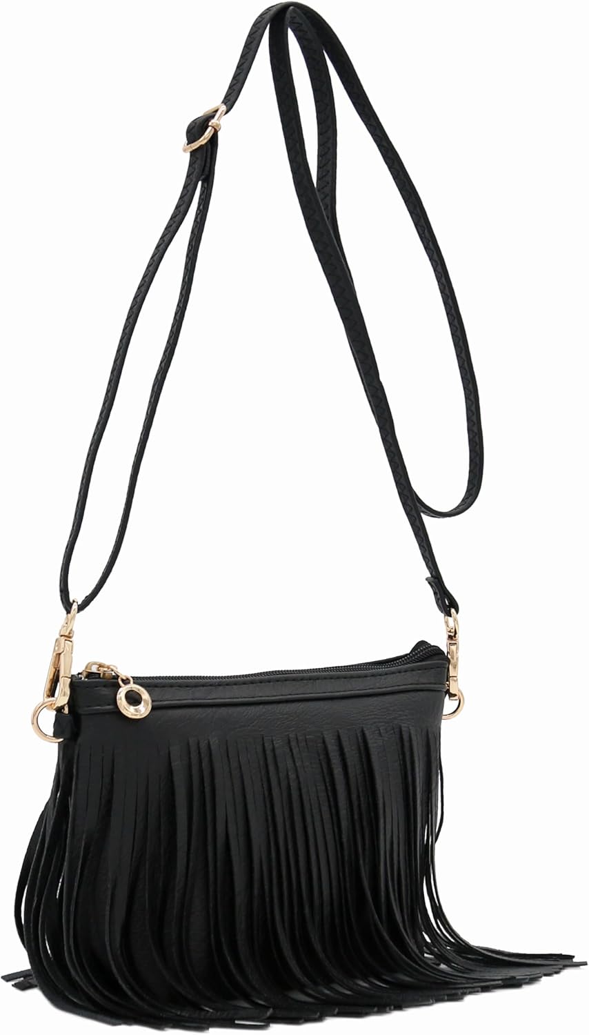 FashionPuzzle Small Fringe Crossbody Bag with Wrist Strap