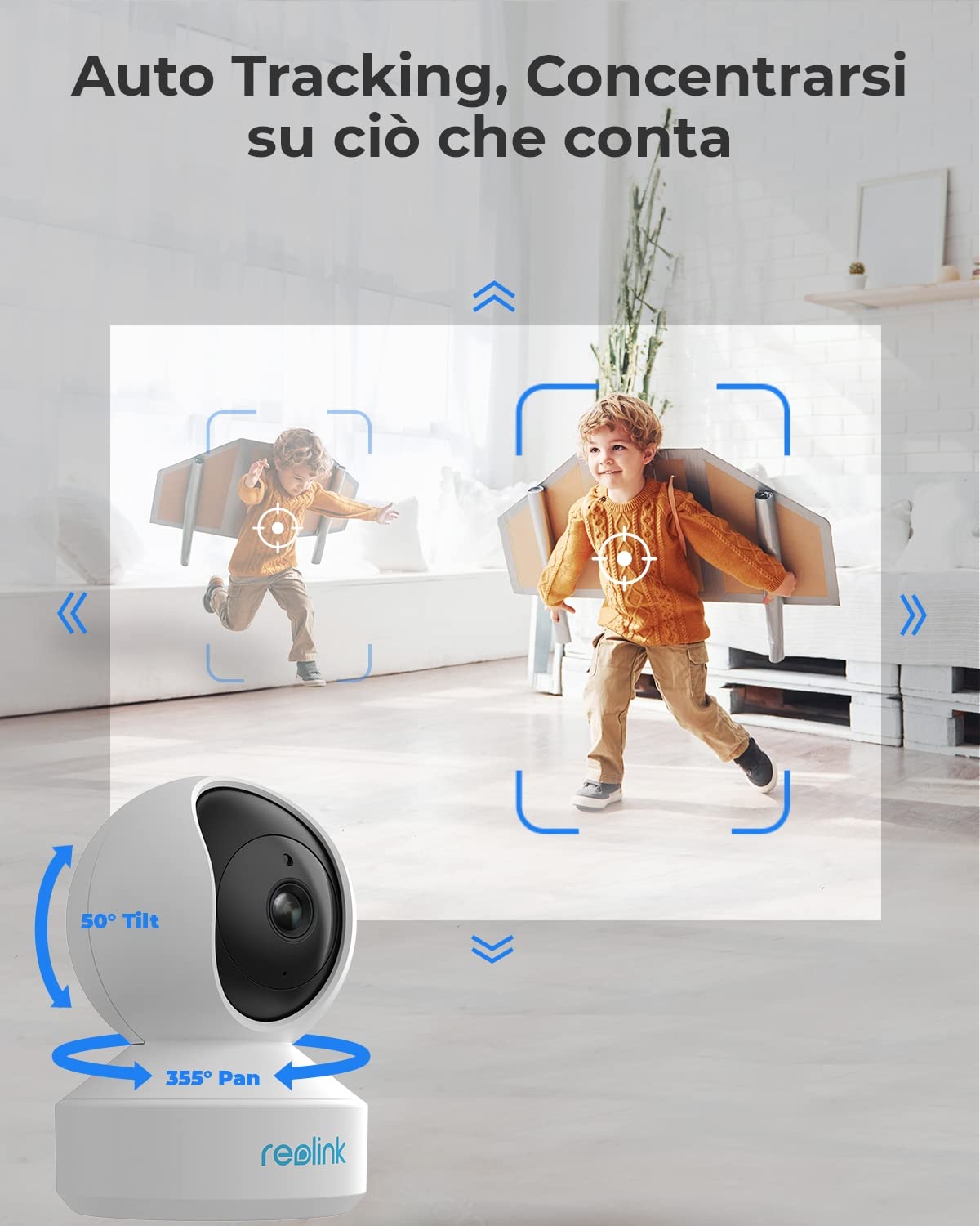 Reolink 4MP Telecamera WiFi Interno 2.4/5GHz con Pan&Tilt, Videocamera Sorveglianza WiFi con Audio a 2 Vie, Rilevazione del Movimento e Visione Notturna, E1 Pro (Ricondizionato)