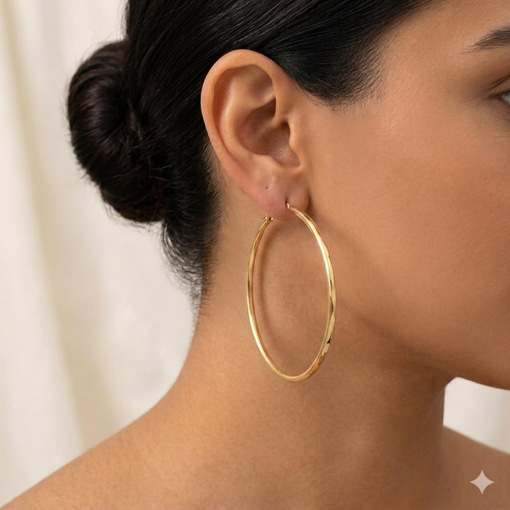 A-One Collection Golden 18K 2inch Gold Plated Bali Earring for Women