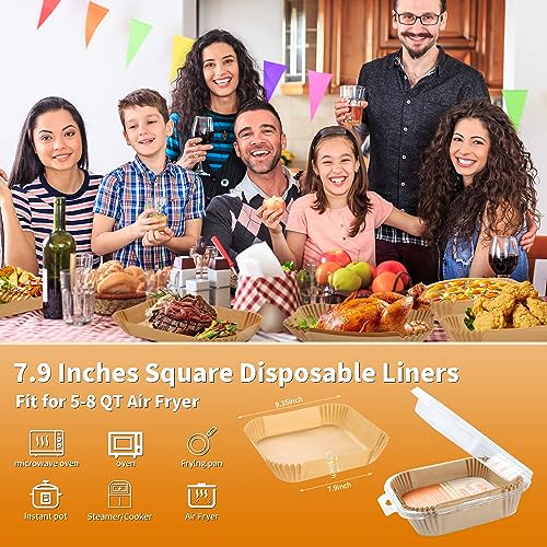 Image of Air Fryer Liners Disposable Square for Ninja AF141 AF142 5Qt /Ninja AF181 AF182 6.5Qt, 100PCs 7.9in Non-stick Oil-proof Parchment Cooking Paper for Gourmia /Cosori /Chefman 5-8Qt Airfryer /Media 11 Quart