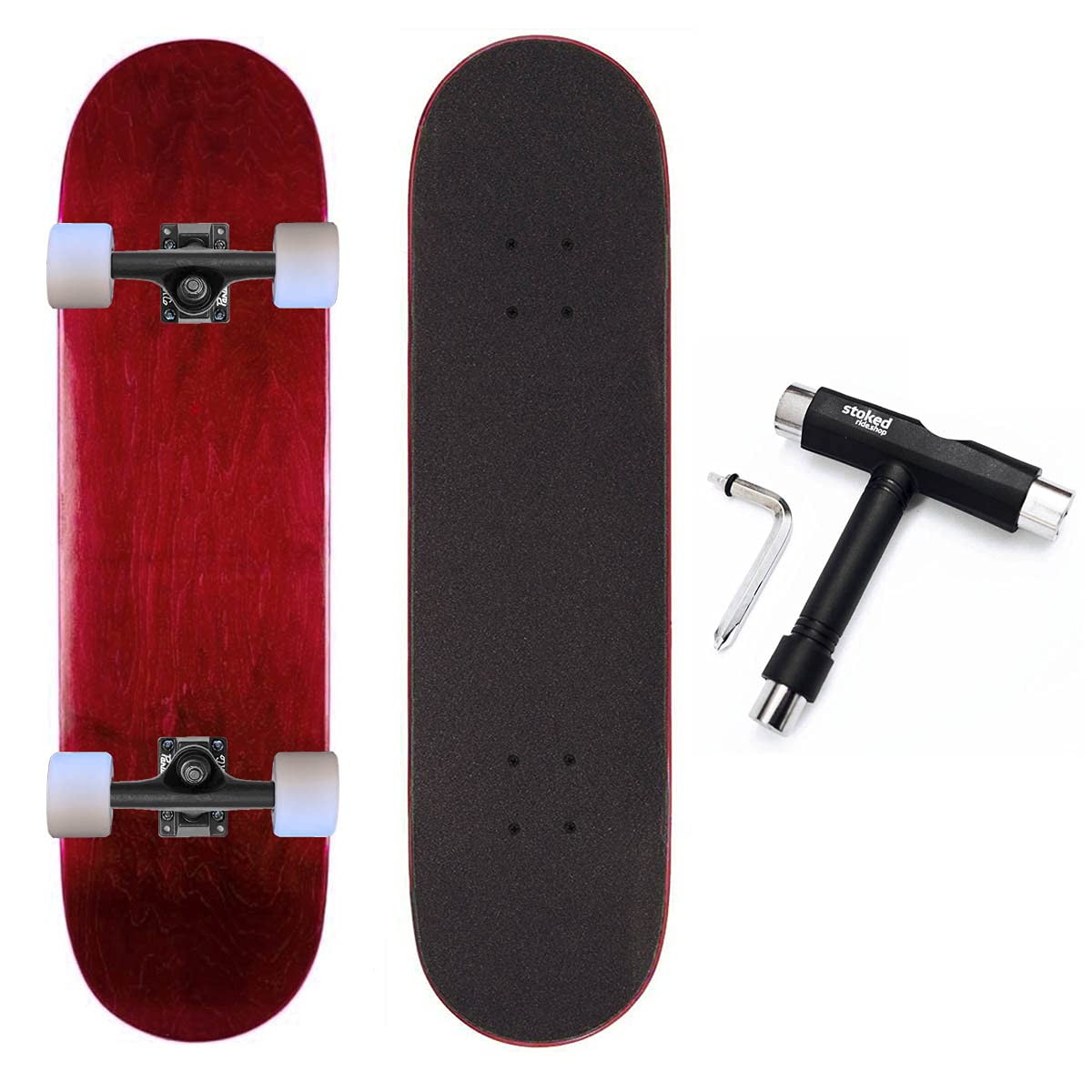 Stoked Ride Shop Cruiser Skateboard - Fully Assembled & Ready to Ride Professional 7-Ply Maple Board with Skate Tool Stickers & Wax
