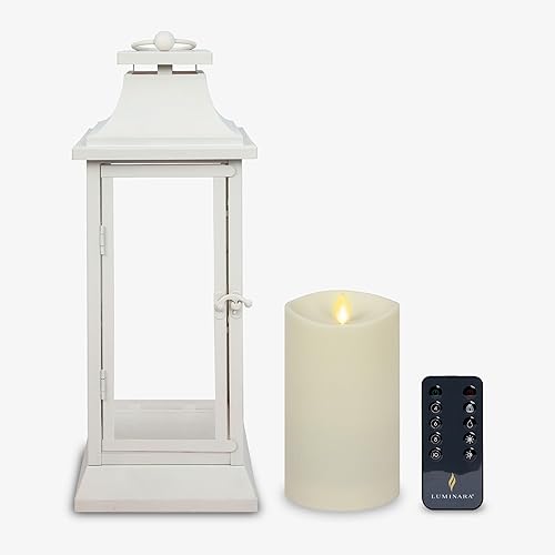 Luminara Linterna Heritage marfil de 19 pulgadas con vela sin llama para exteriores (3.75 x 7 pulgadas) y control remoto