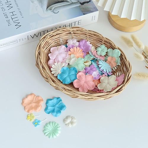 Miniatura 4 de Hecho a mano, 100 piezas de flores mixtas de 0.709 in - 2 pulgadas de papel de morera, flores de papel de morera, álbum de recortes, boda,