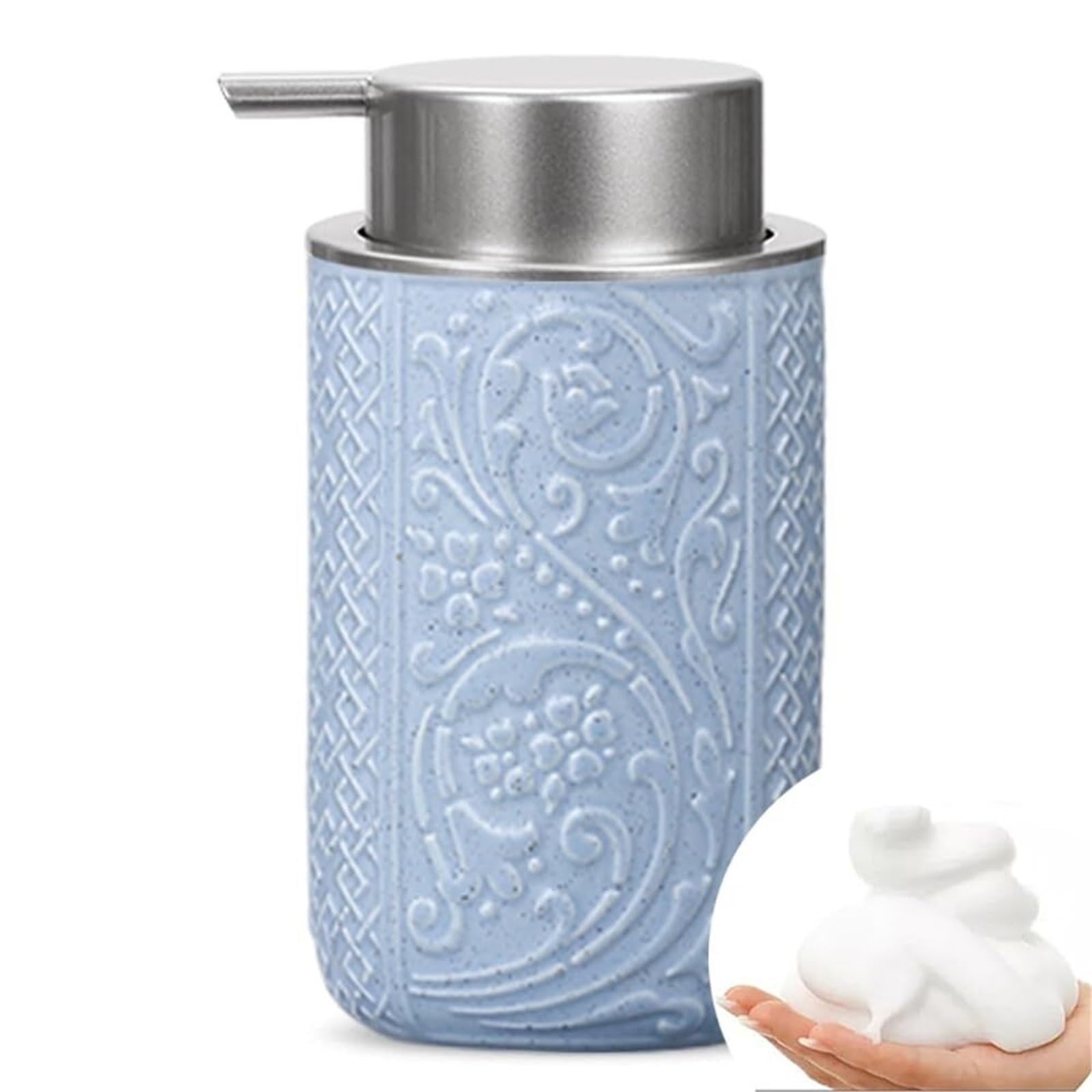 Empty Barthroom and Dish Ceramic Bathroom Foam Soap Dispenser With Silver Pump Decor for Counter(Blue)