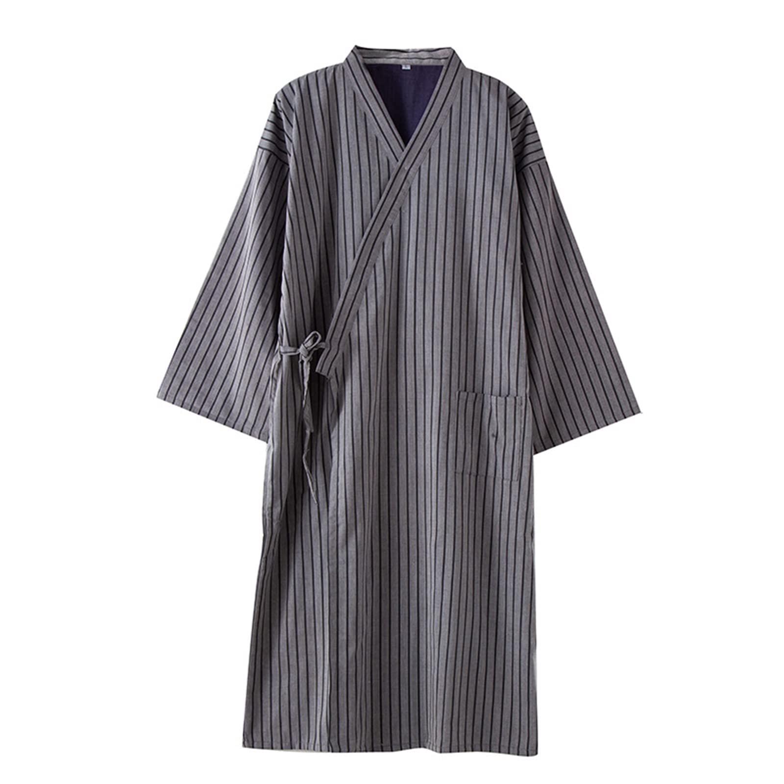 Hombres Kimono Robe Cotton Yukata SPA Sauna Albornoz Sleepwear Kimono de Rayas japonesas para Hombres